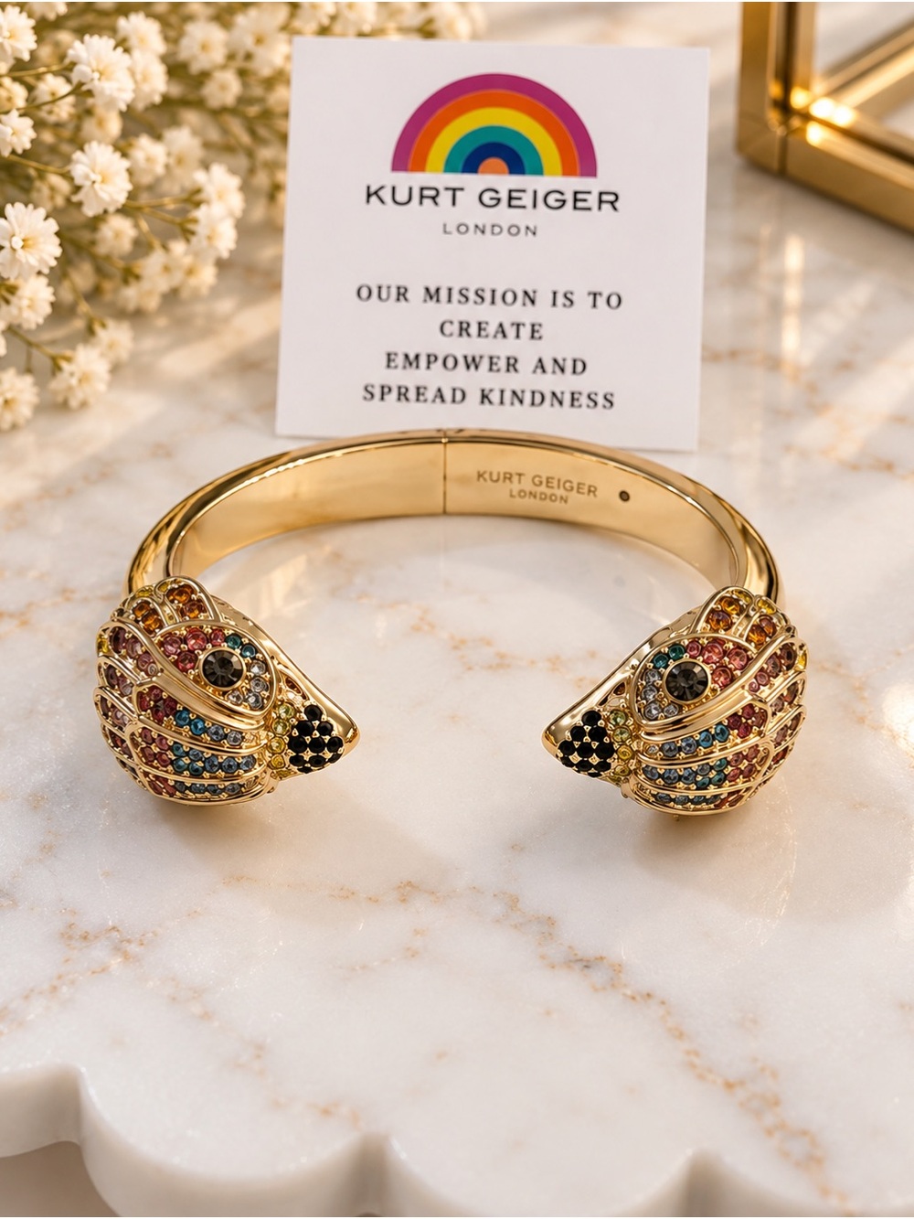 Kurt Geiger Gold Multicolor Crystal Animal-Head Cuff Bracelet